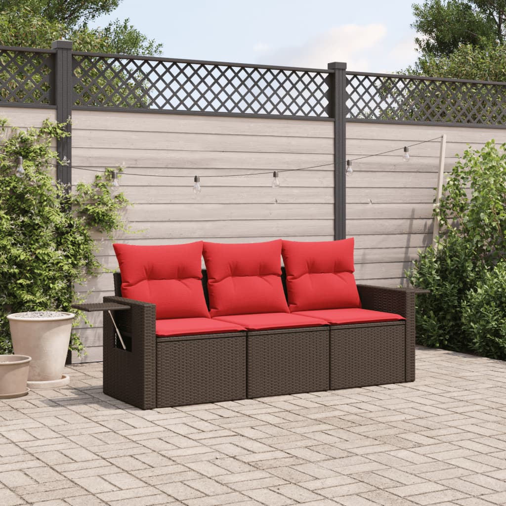 havesofasæt 3 dele med hynder brun polyrattan