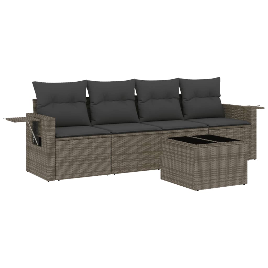 sofasæt 5 dele med hynder polyrattan grå