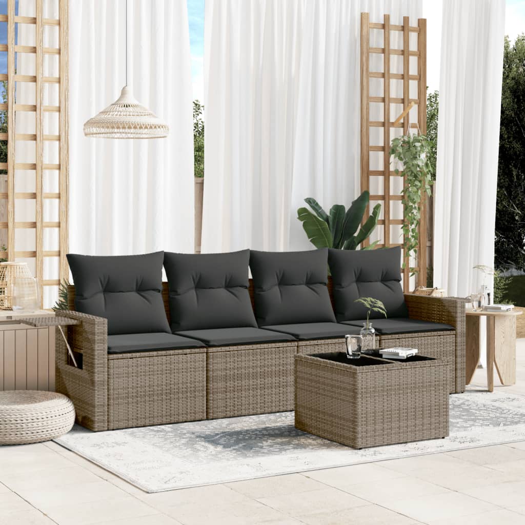 sofasæt 5 dele med hynder polyrattan grå