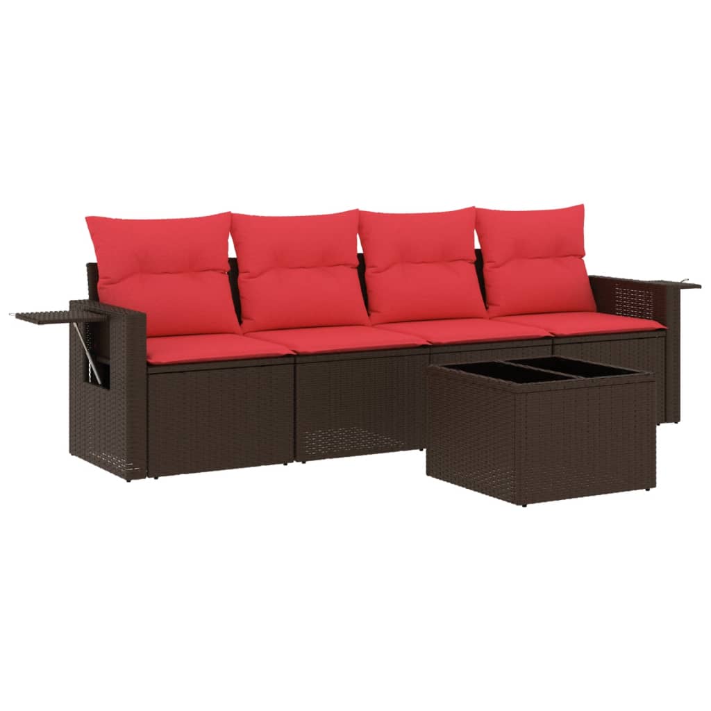 havesofasæt med 5 dele og hynder brun polyrattan