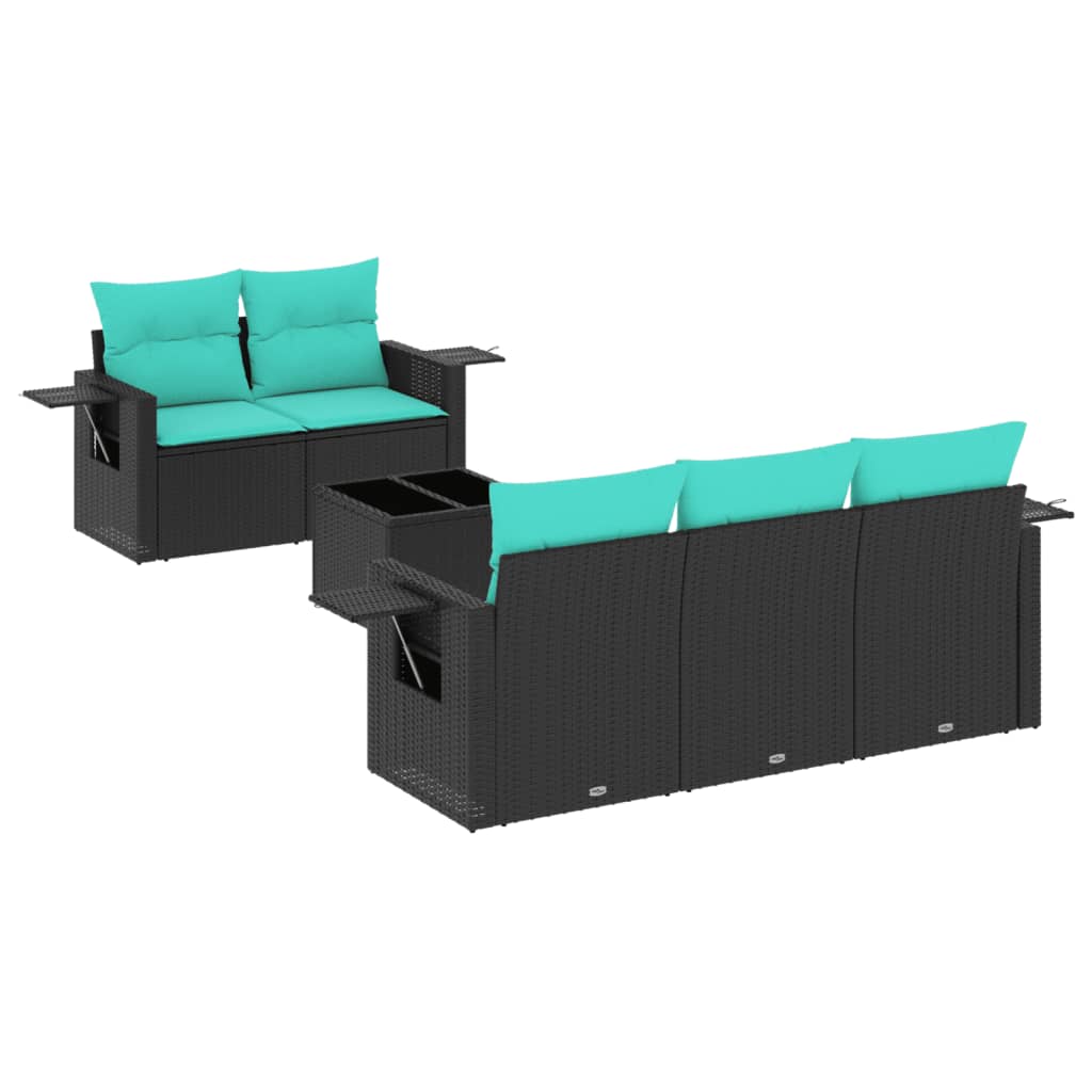 havesofasæt med 6 hynder sort polyrattan