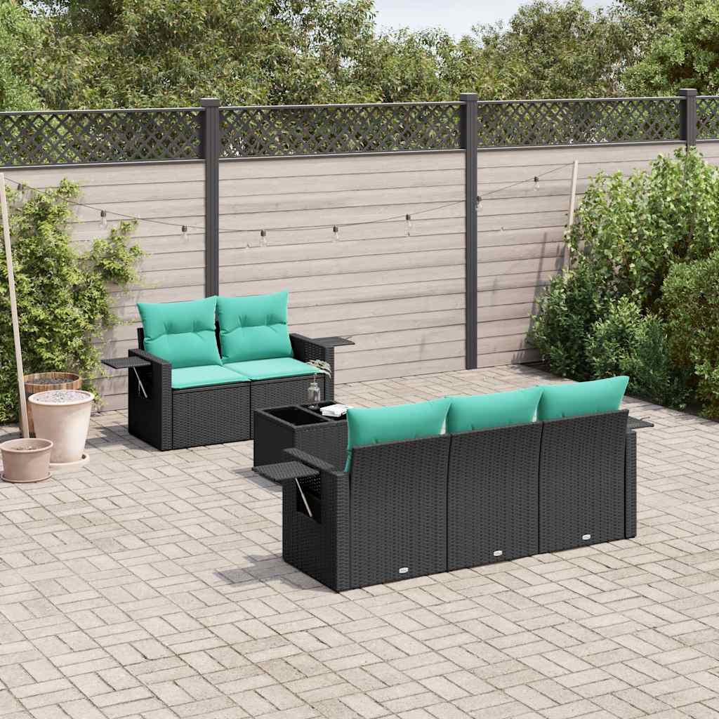 havesofasæt med 6 hynder sort polyrattan