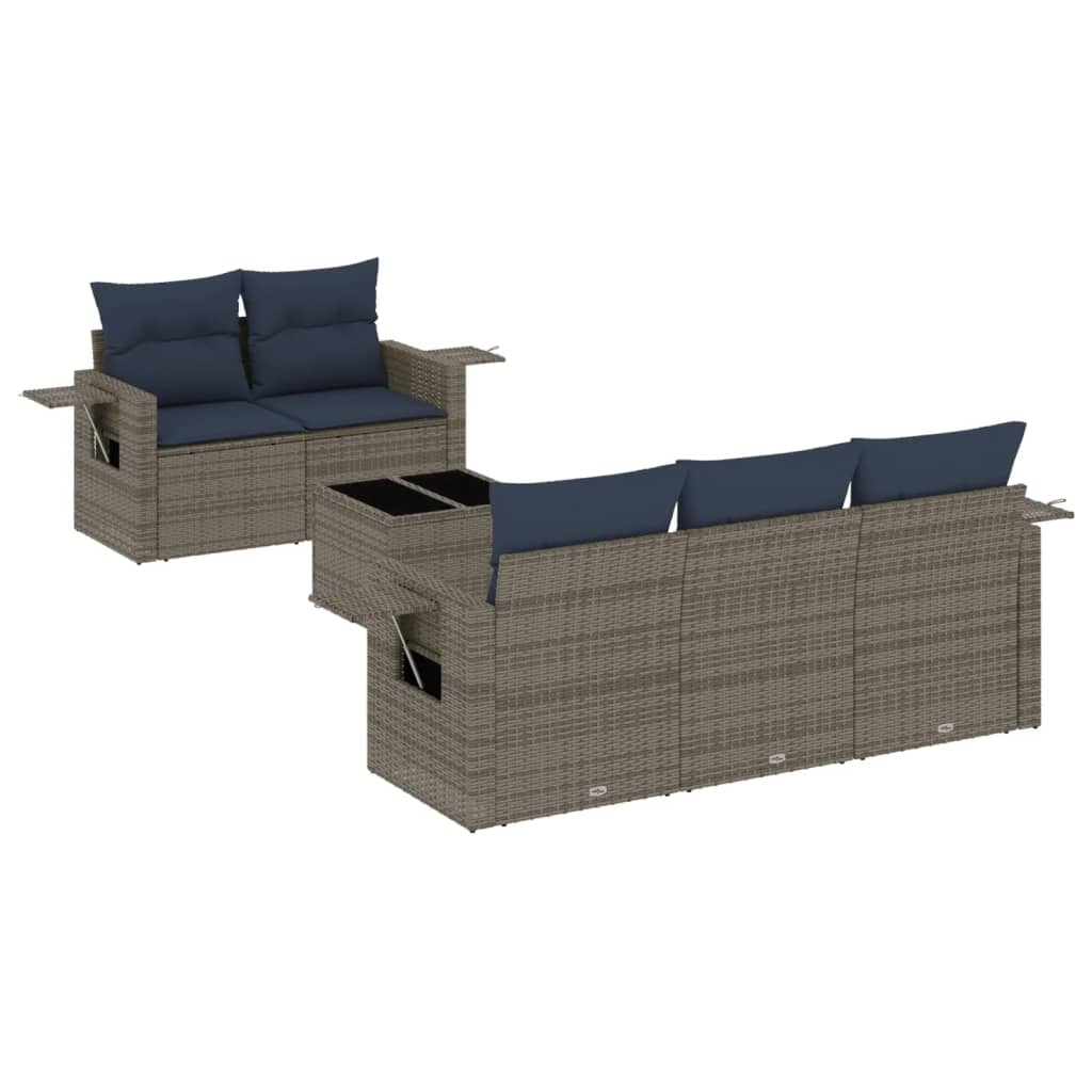 havesofasæt med 6 dele og hynder grå polyrattan