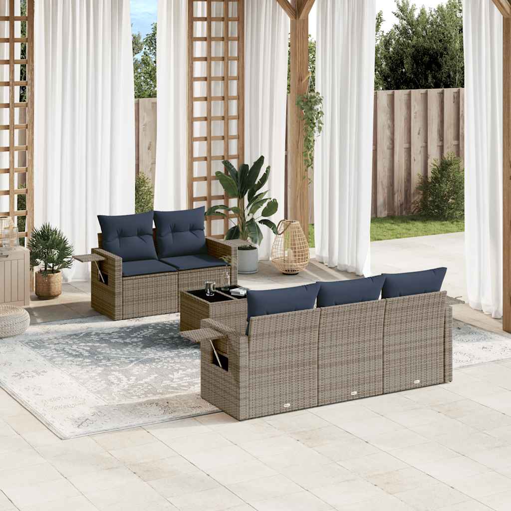 havesofasæt med 6 dele og hynder grå polyrattan