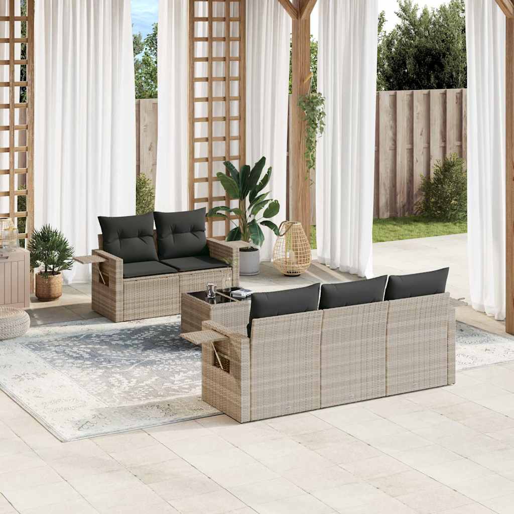 sofasæt til haven 6 dele med hynder polyrattan lysegrå