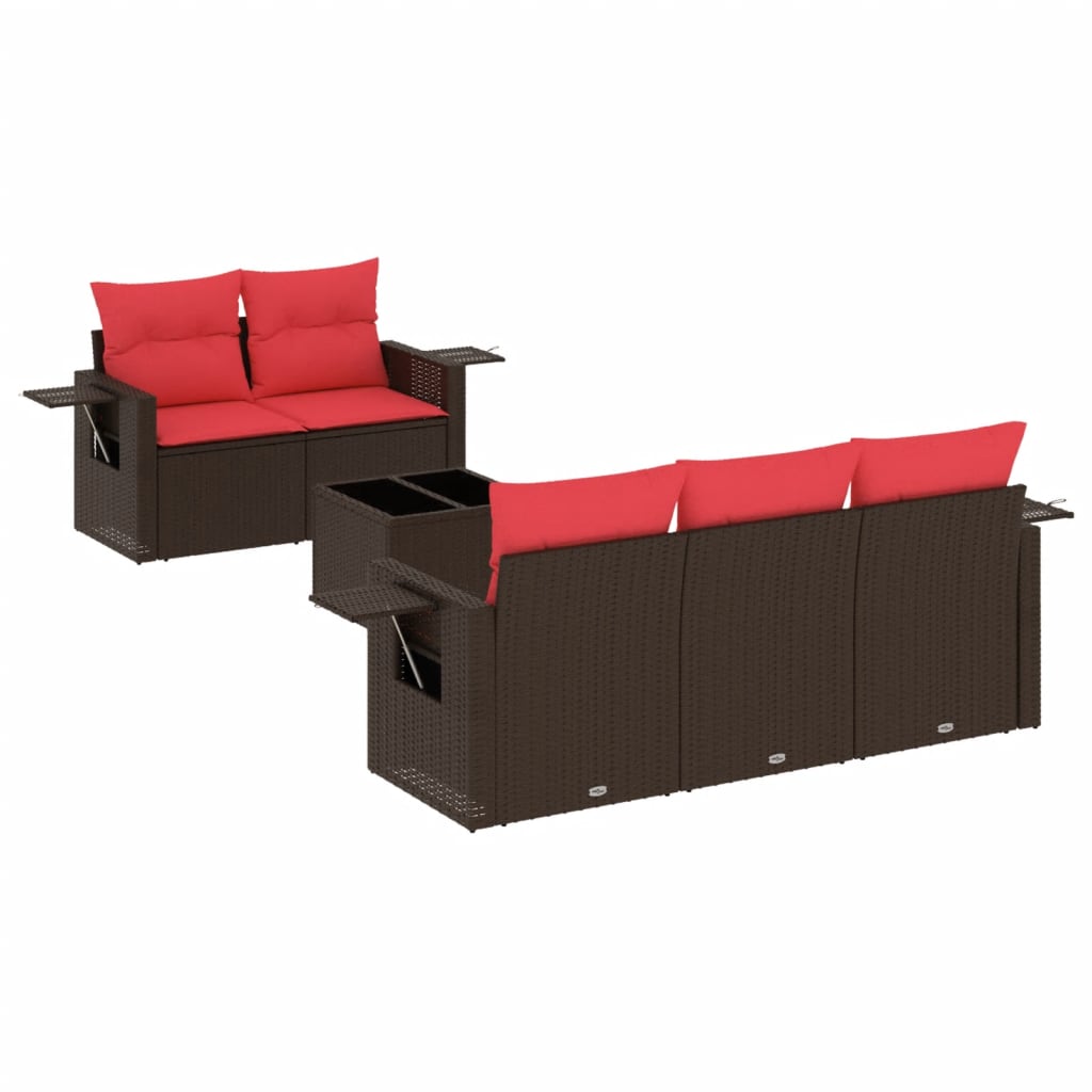 havesofasæt med 6 hynder brun polyrattan