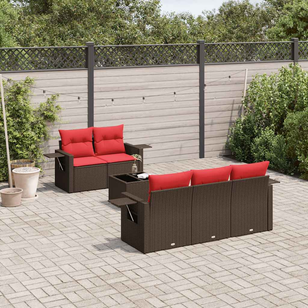 havesofasæt med 6 hynder brun polyrattan