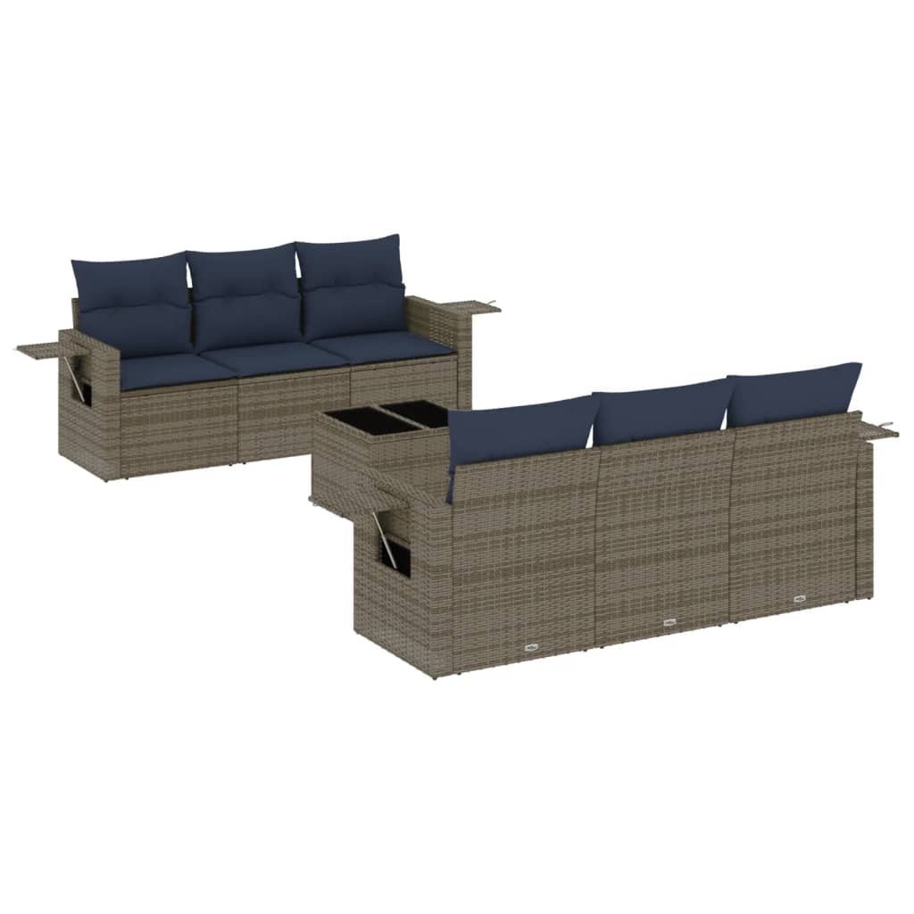 havesofasæt med 7 dele og hynder grå polyrattan