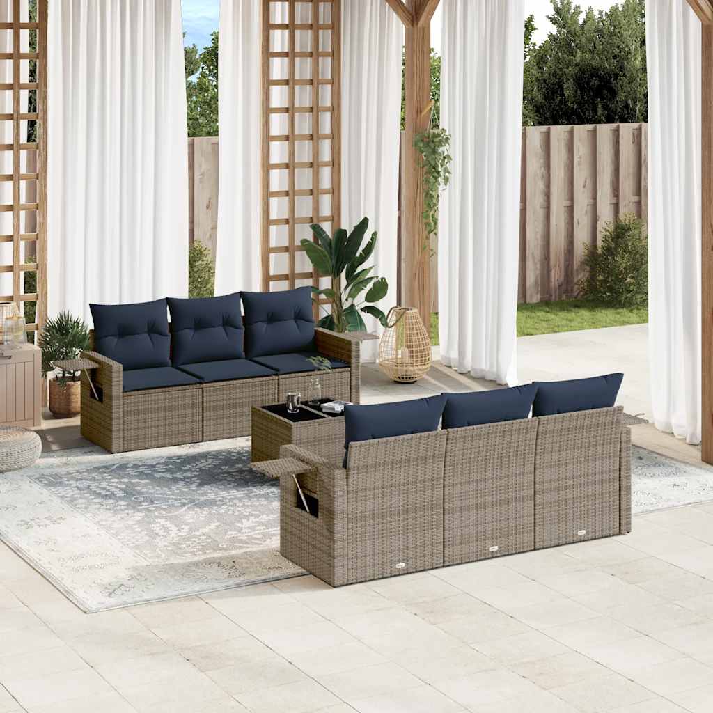 havesofasæt med 7 dele og hynder grå polyrattan