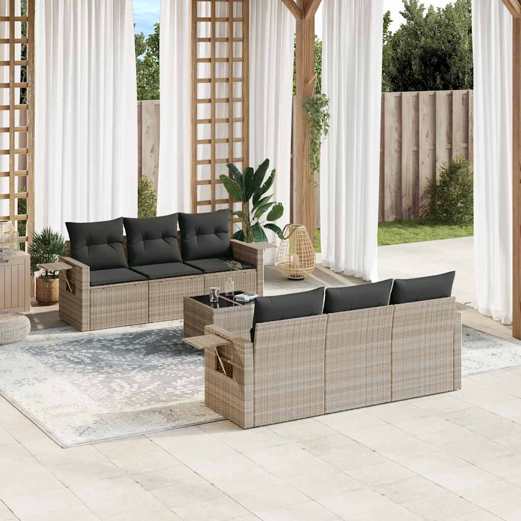 sofasæt til haven 7 dele med hynder polyrattan lysegrå
