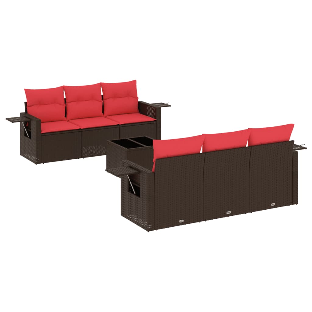 havesofasæt med 7 hynder brun polyrattan