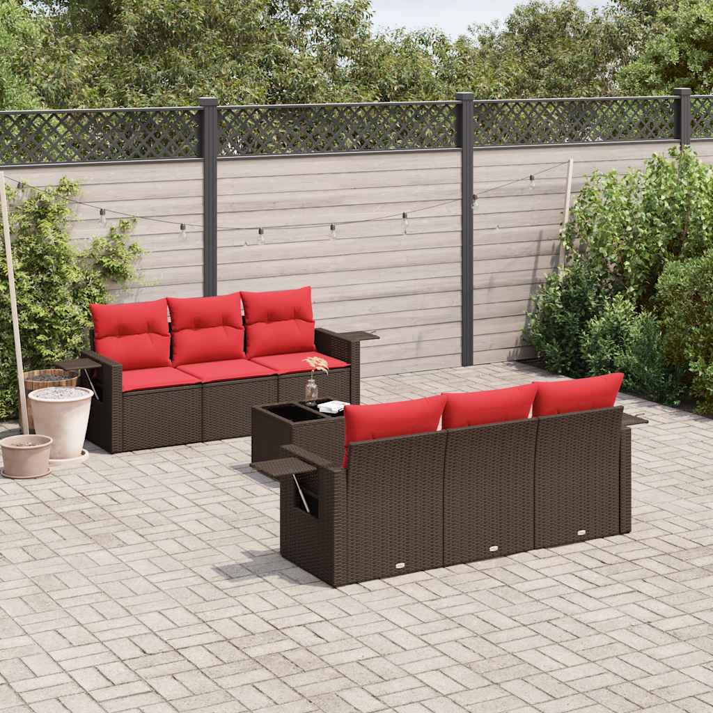 havesofasæt med 7 hynder brun polyrattan
