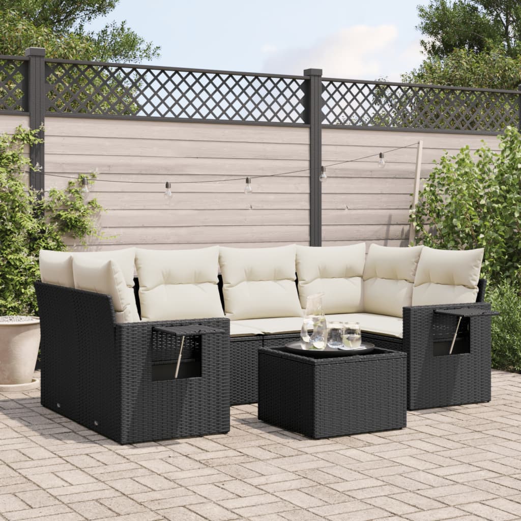 sofasæt til haven 7 dele med hynder polyrattan sort