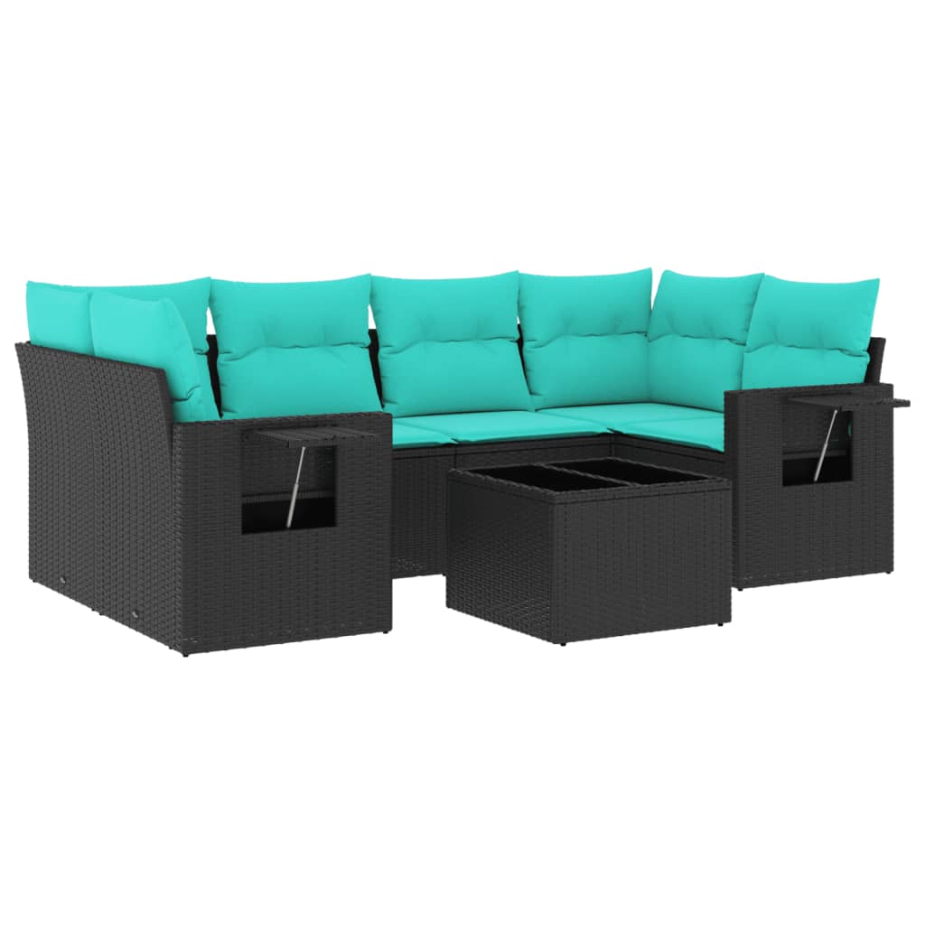 havesofasæt med 7 hynder sort polyrattan