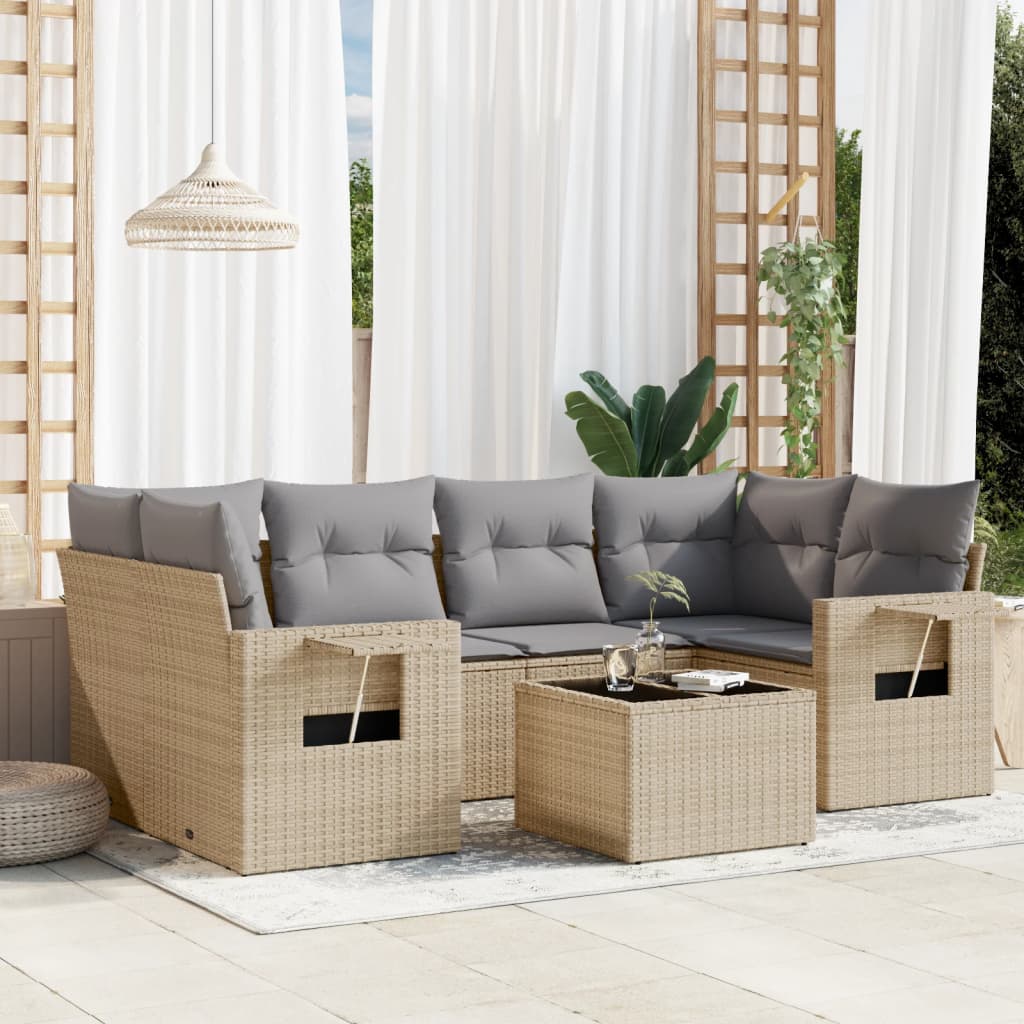 sofasæt til haven 7 dele med hynder polyrattan beige