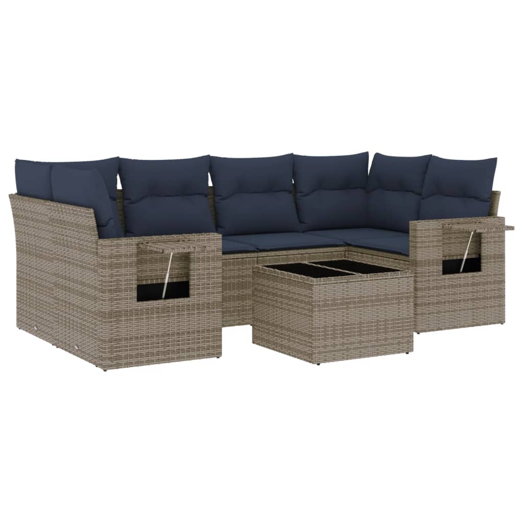 havesofasæt med 7 dele og hynder grå polyrattan