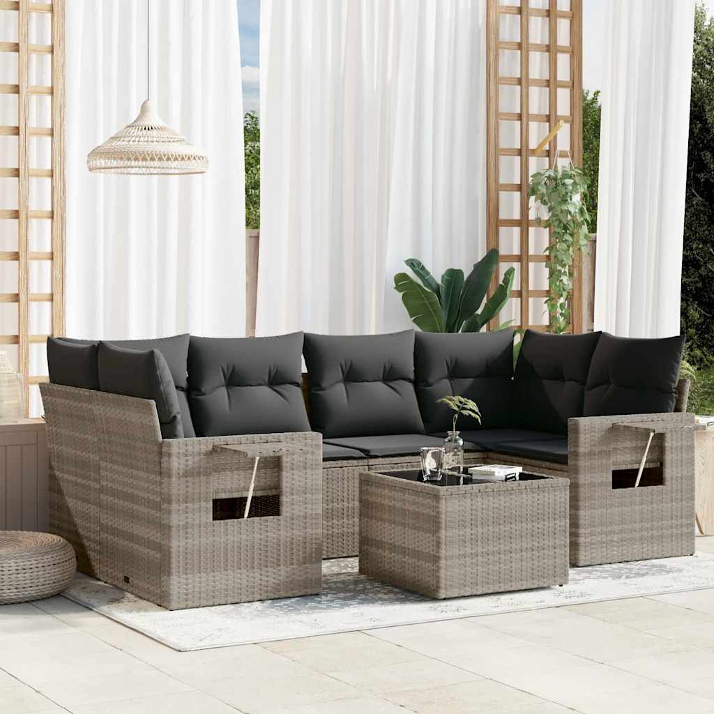 sofasæt til haven 7 dele med hynder polyrattan lysegrå