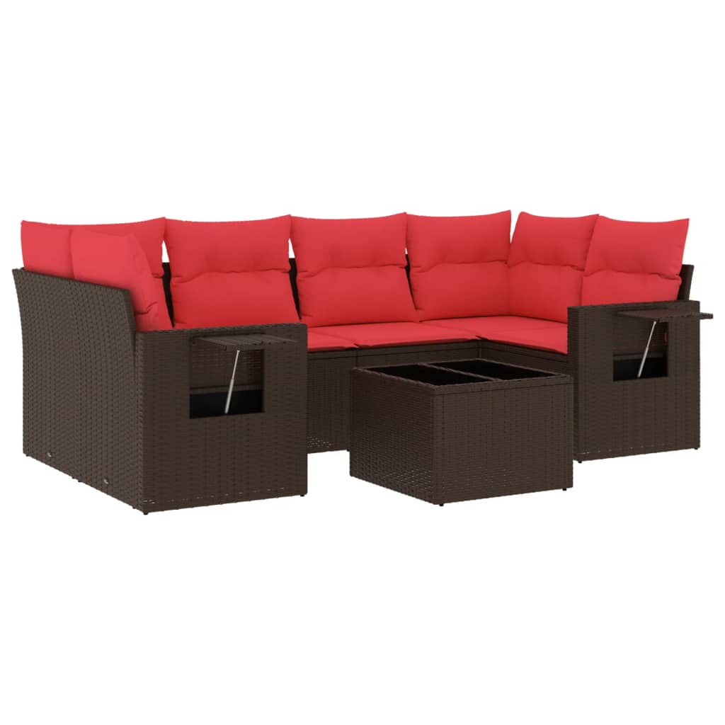 havesofasæt med 7 hynder brun polyrattan