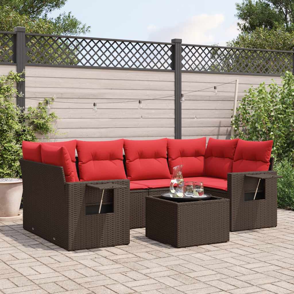 havesofasæt med 7 hynder brun polyrattan