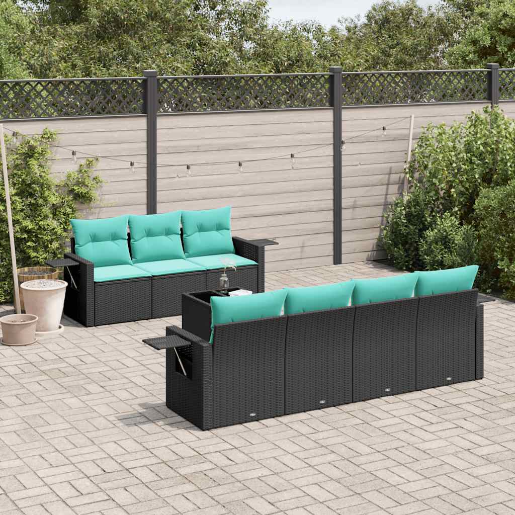 8-delt havesofasæt med hynder sort polyrattan