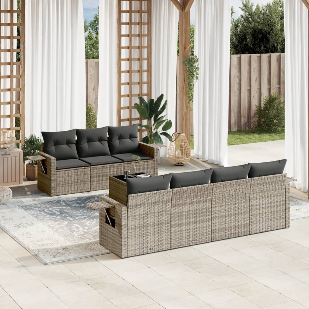 sofasæt til haven 8 dele med hynder polyrattan grå