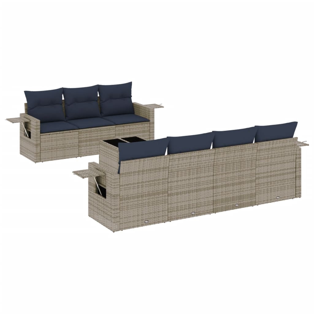 havesofasæt med 8 hynder grå polyrattan