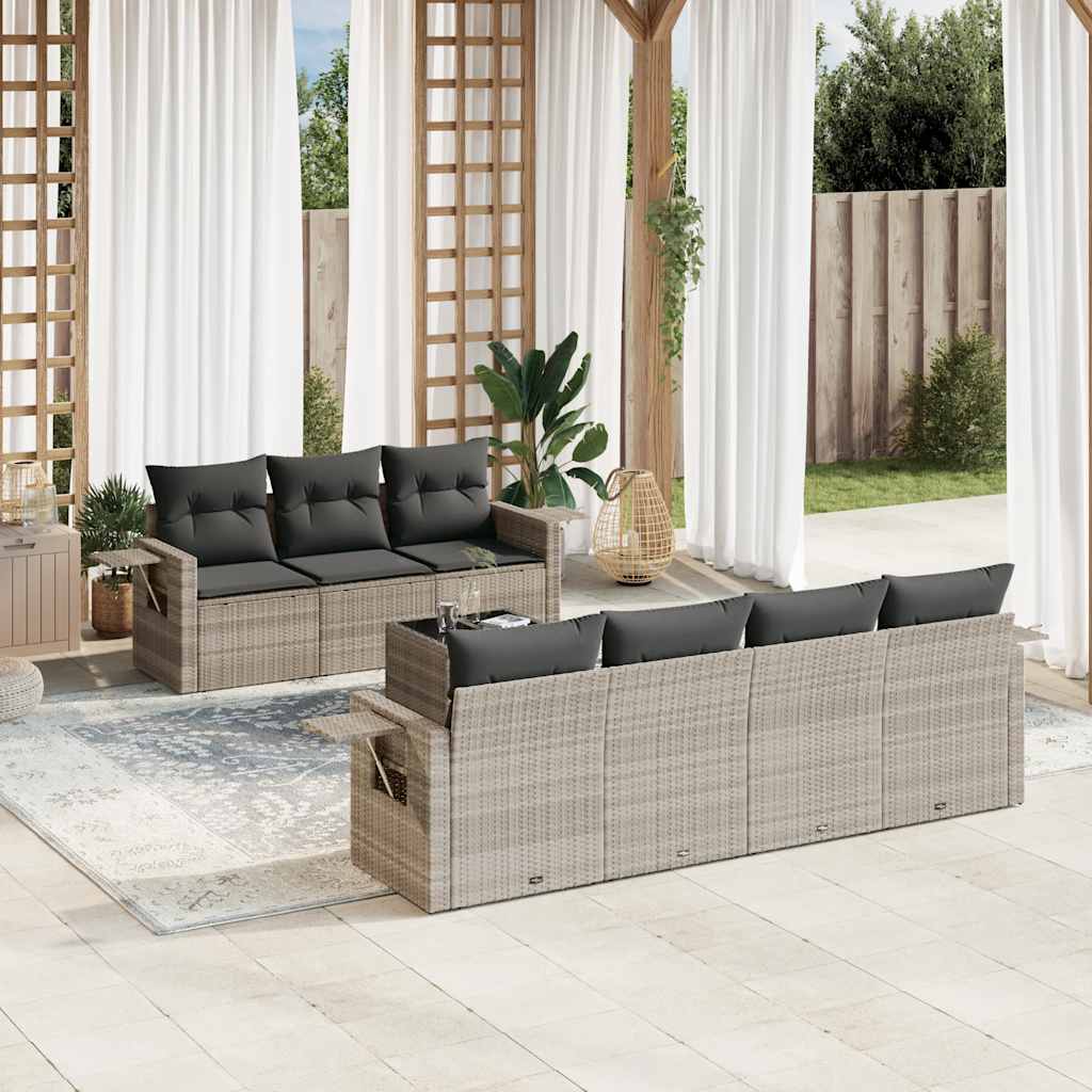 sofasæt til haven 8 dele med hynder polyrattan lysegrå