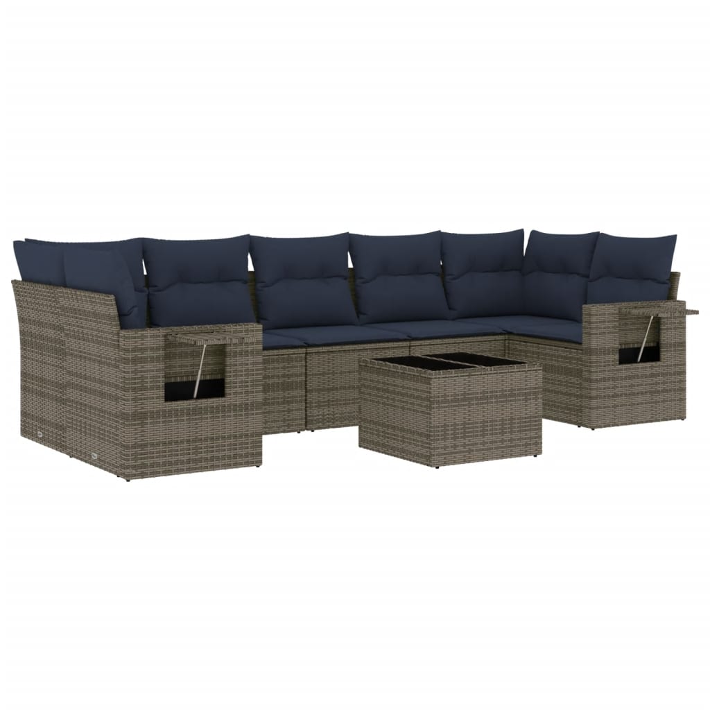 havesofasæt med 8 hynder grå polyrattan