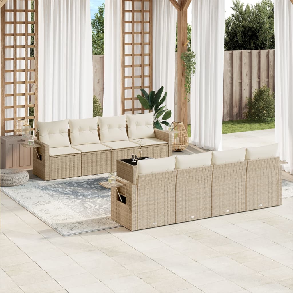 sofasæt til haven 9 dele med hynder polyrattan beige
