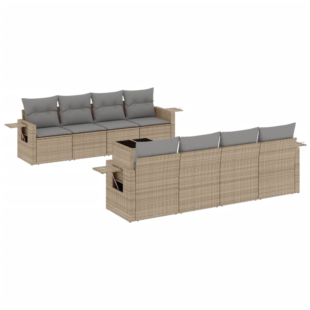 sofasæt til haven 9 dele med hynder polyrattan beige