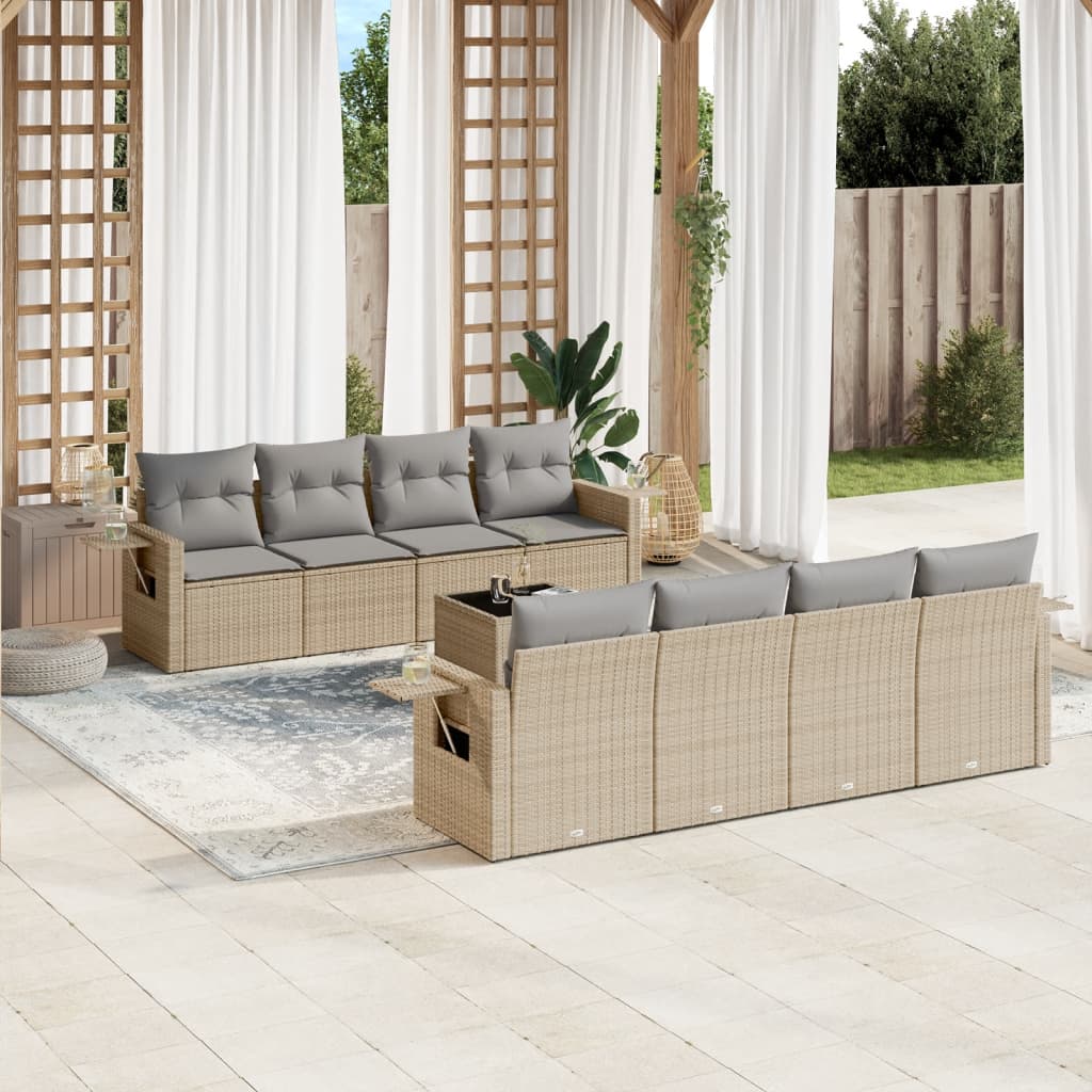 sofasæt til haven 9 dele med hynder polyrattan beige