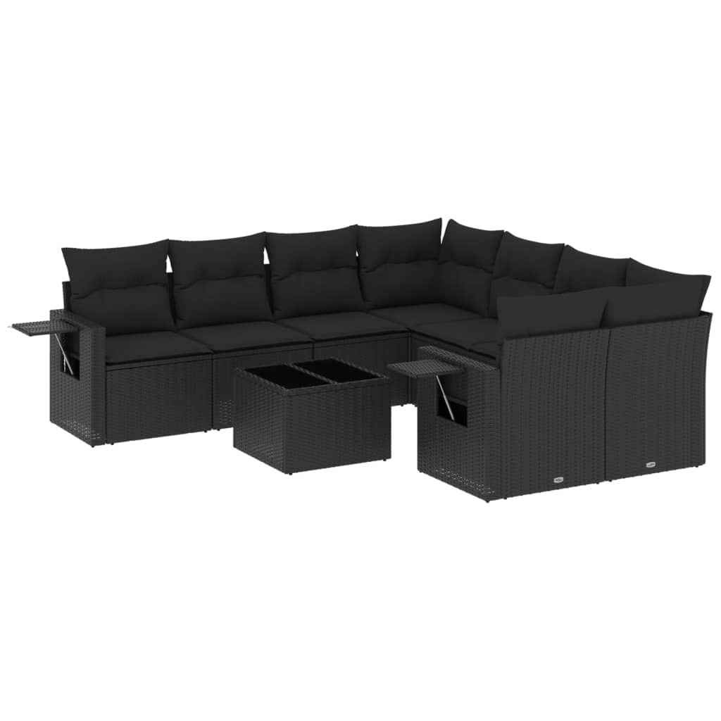 sofasæt til haven 9 dele med hynder polyrattan sort