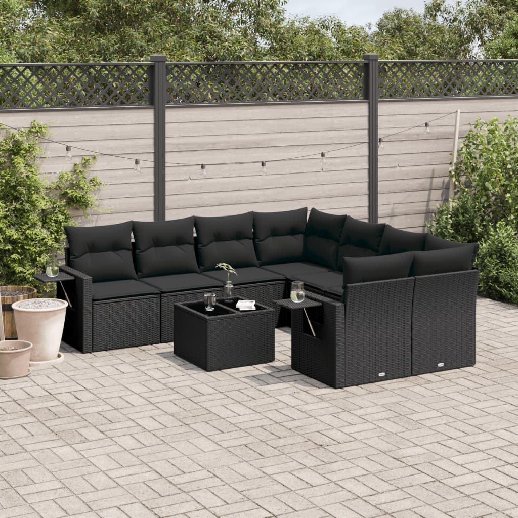 sofasæt til haven 9 dele med hynder polyrattan sort