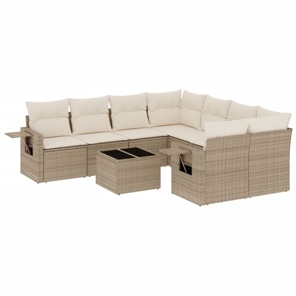 sofasæt til haven 9 dele med hynder polyrattan beige