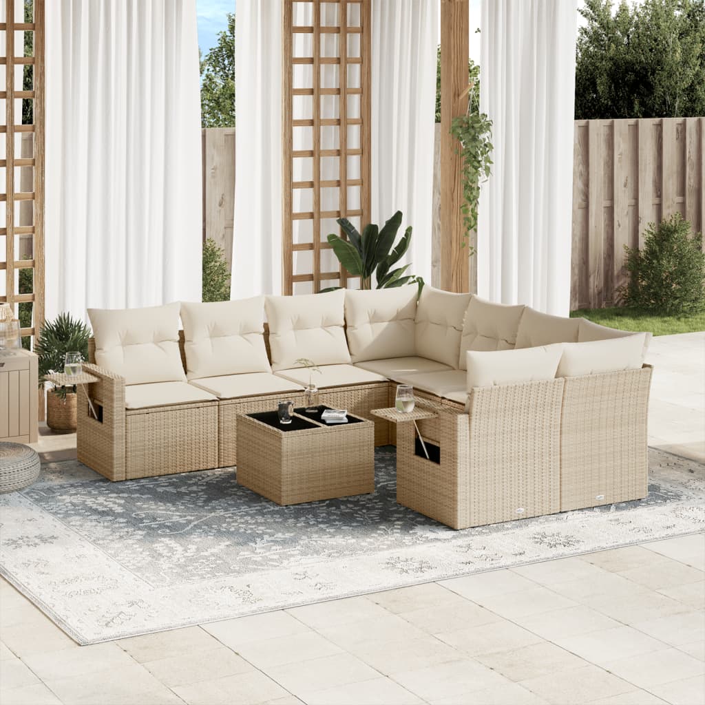 sofasæt til haven 9 dele med hynder polyrattan beige