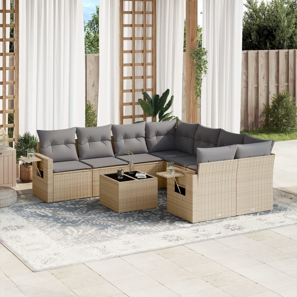 sofasæt til haven 9 dele med hynder polyrattan beige