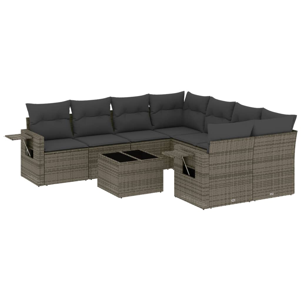 sofasæt til haven 9 dele med hynder polyrattan grå