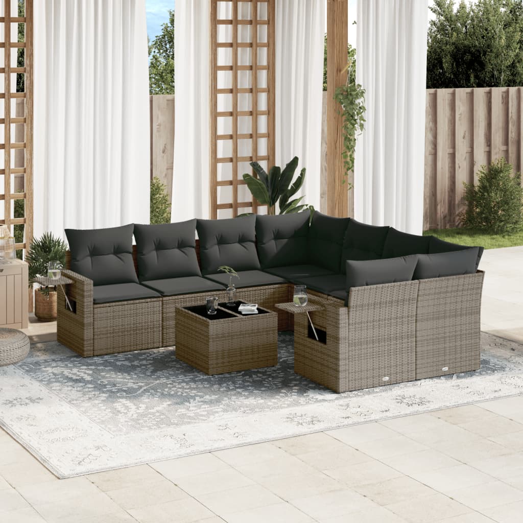 sofasæt til haven 9 dele med hynder polyrattan grå