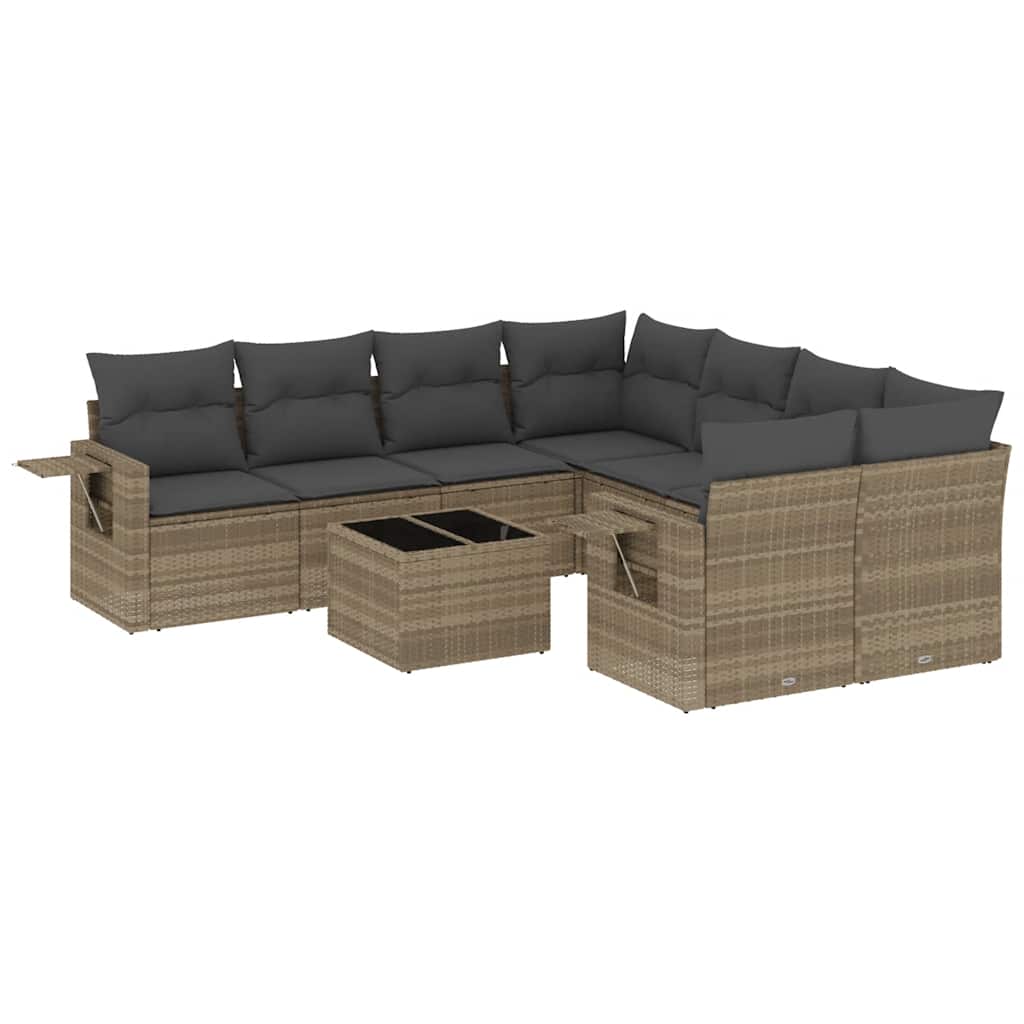 sofasæt til haven 9 dele med hynder polyrattan lysegrå