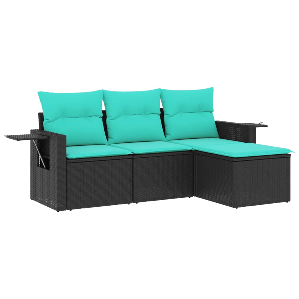havesofasæt med 4 dele og hynder sort polyrattan