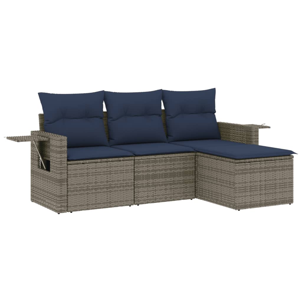 havesofasæt med 4 dele og hynder grå polyrattan