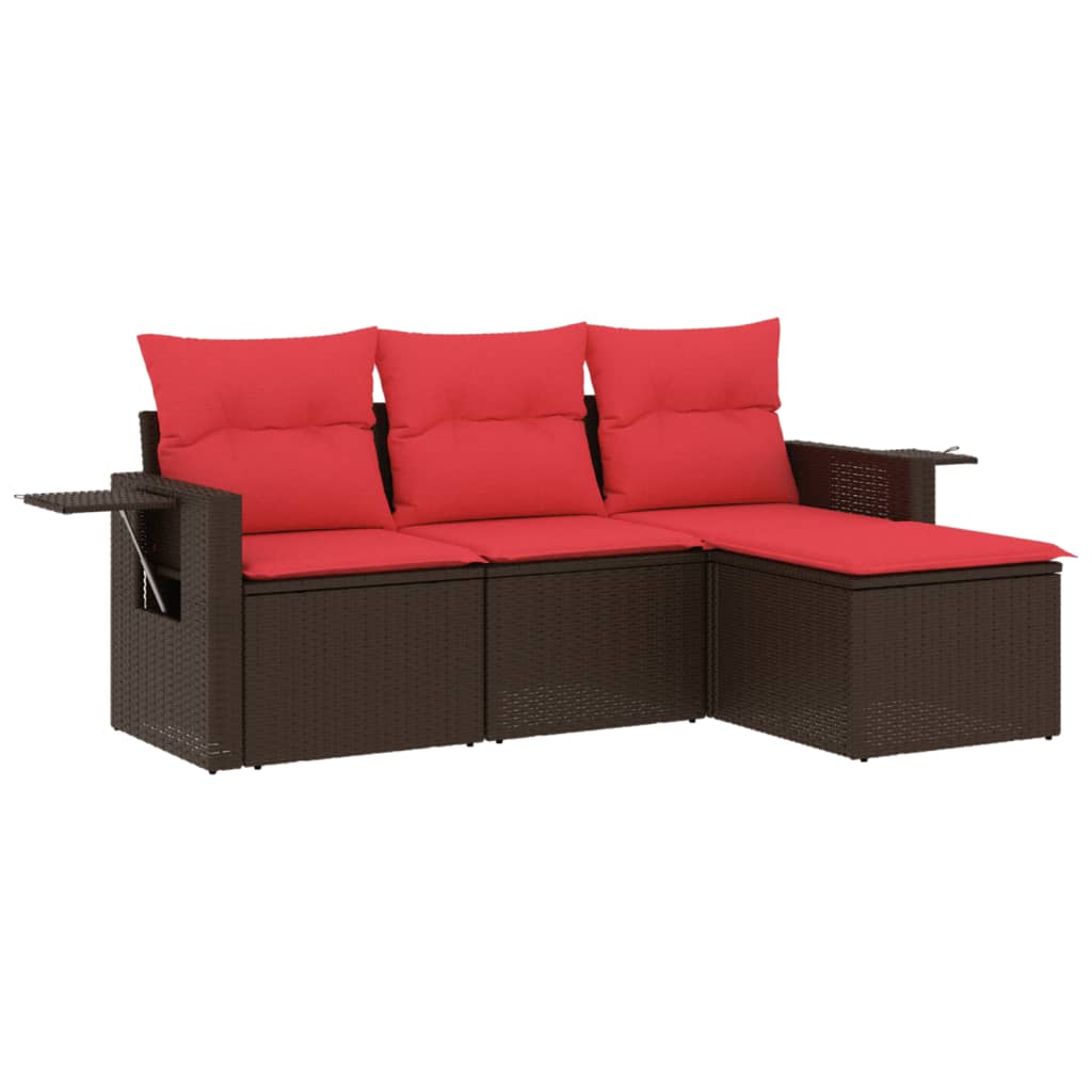 havesofasæt med 4 dele og hynder brun polyrattan