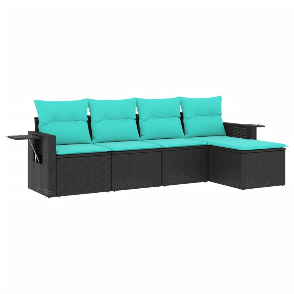 havesofasæt med 5 dele og hynder sort polyrattan