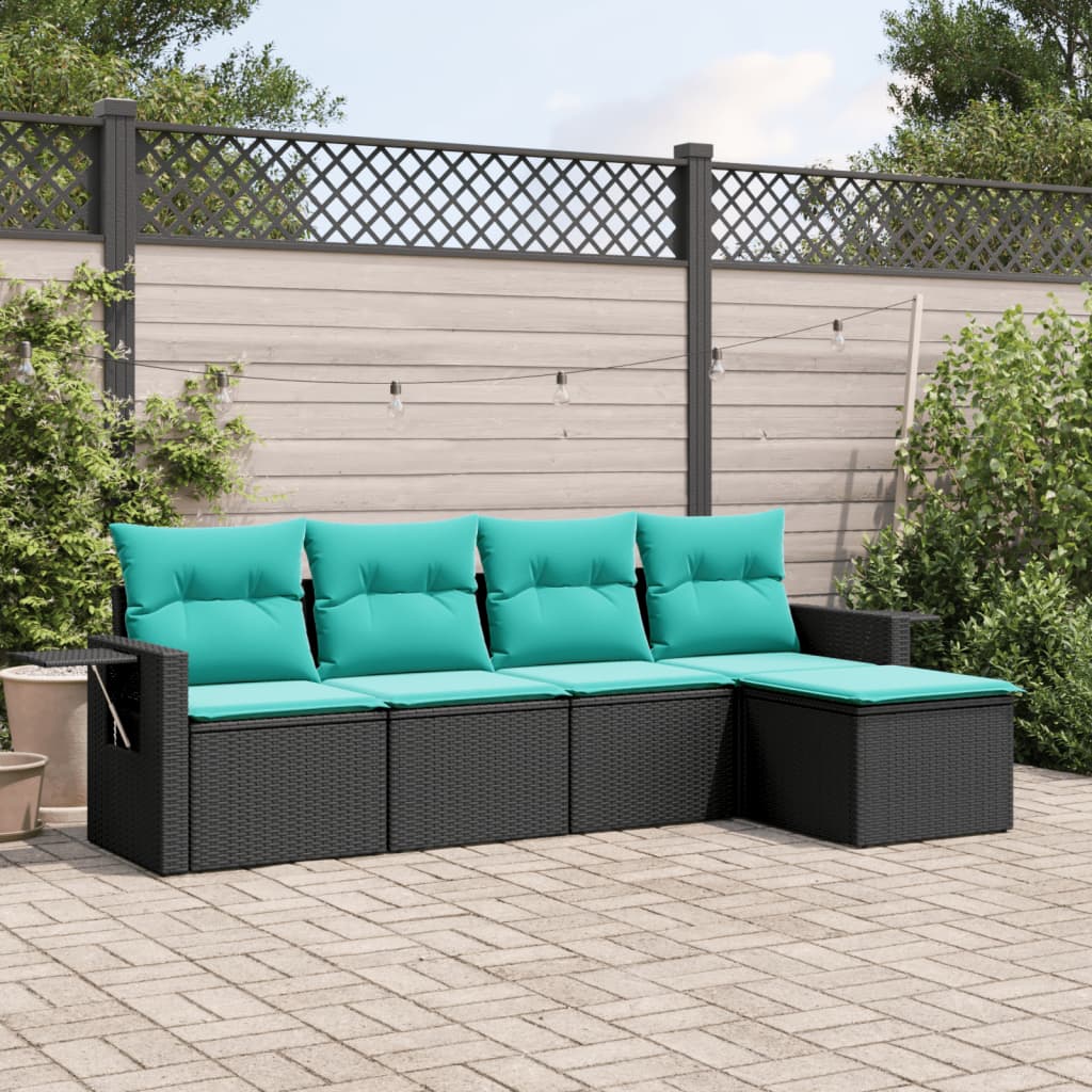 havesofasæt med 5 dele og hynder sort polyrattan