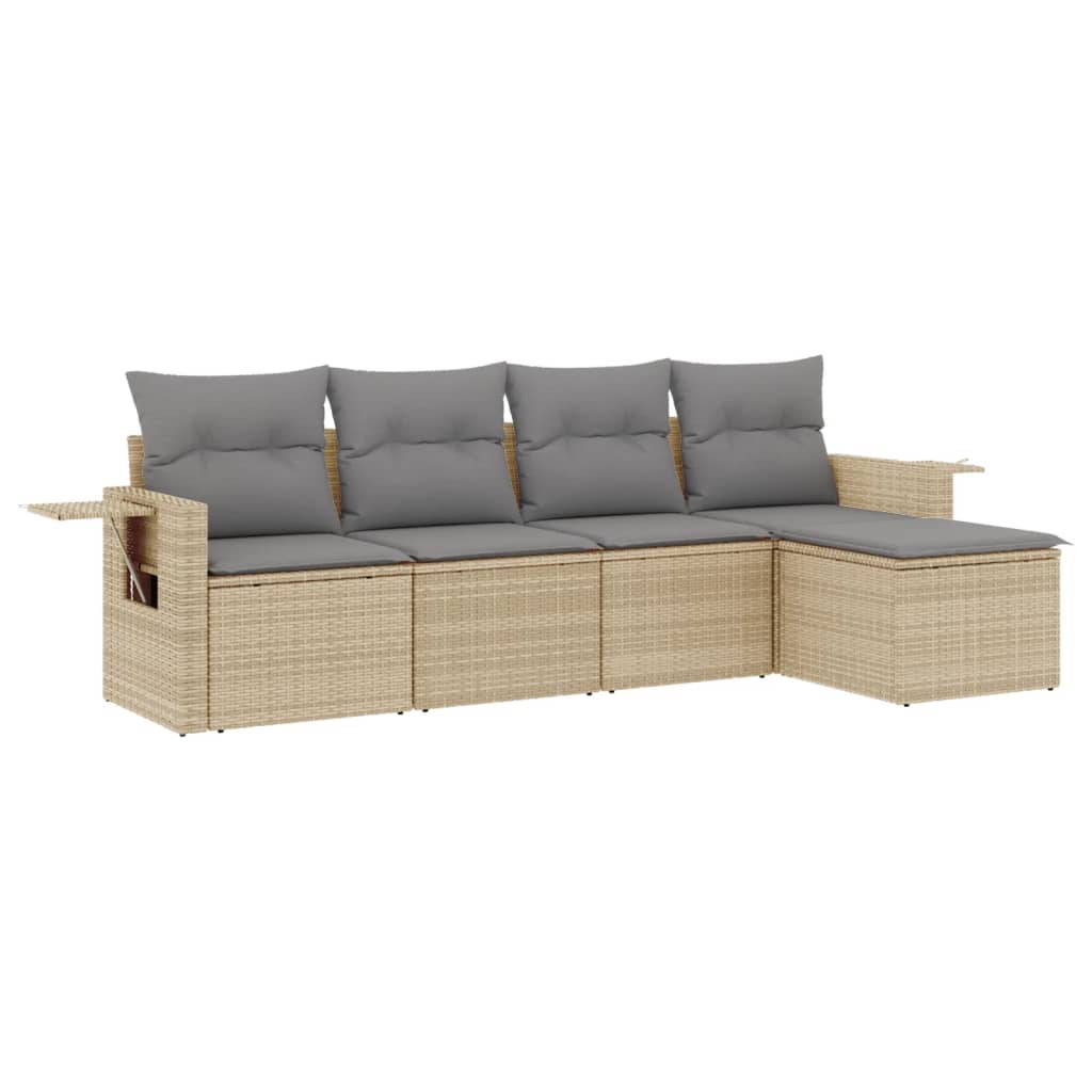 sofasæt til haven 5 dele med hynder polyrattan beige
