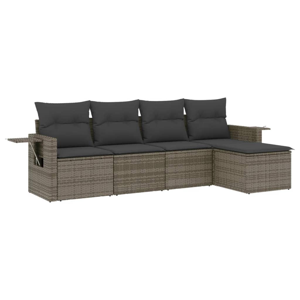 sofasæt 5 dele med hynder polyrattan grå