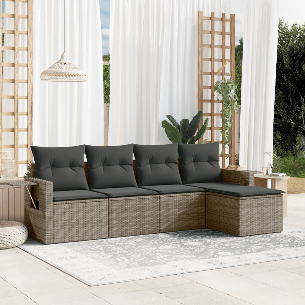 sofasæt 5 dele med hynder polyrattan grå