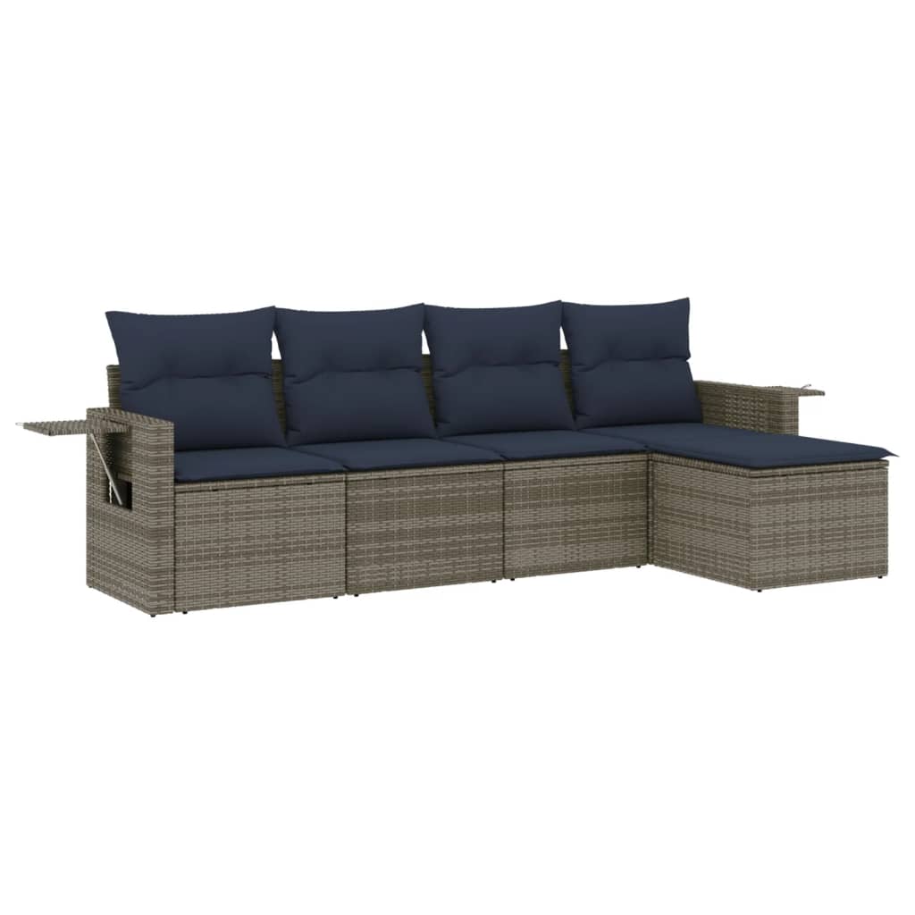 havesofasæt med 5 dele og hynder grå polyrattan