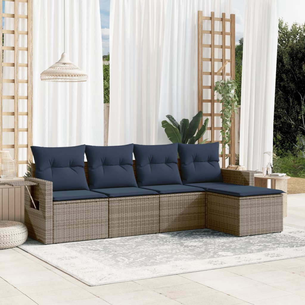 havesofasæt med 5 dele og hynder grå polyrattan
