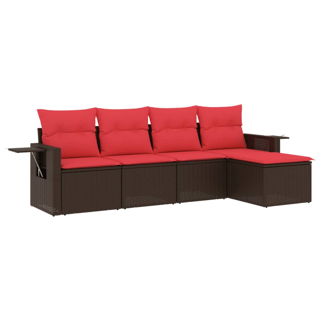havesofasæt med 5 dele og hynder brun polyrattan